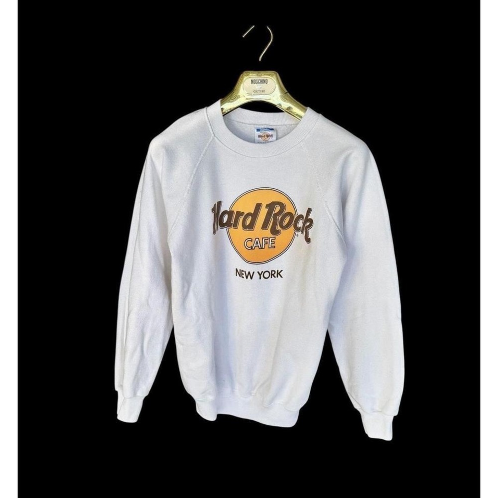 Vintage 80s Hard Rock Cafe New York Sweatshirt Raglan Sleeve‎ Crewneck Medium